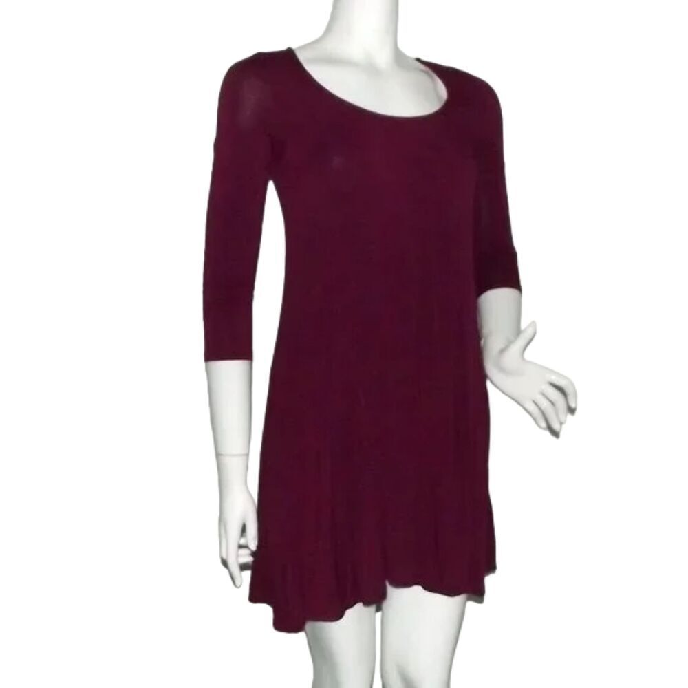 Lulus Jersey Swing Dress, S, Wine Red, 3/4 sleeve, Mini Length, Pockets - Picture 2 of 12